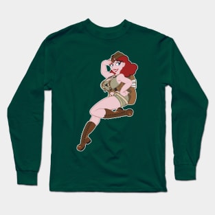 Airborne Pinup Cartoon Style Long Sleeve T-Shirt